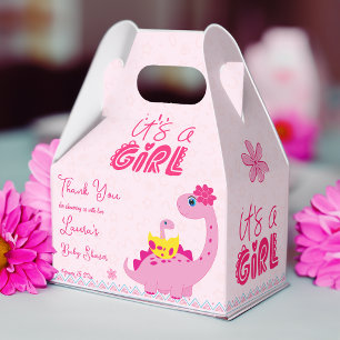 It's a girl hatching soon dinosaur mom baby shower favour box