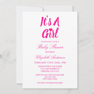 It's a Girl Heart Baby Shower Invitation