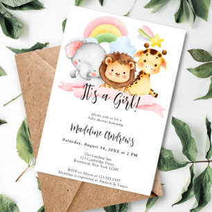 It's a Girl Jungle Safari Animal Baby Shower Invitation