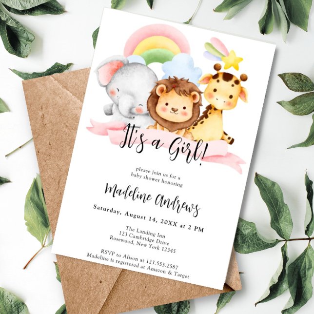 It's a Girl Jungle Safari Animal Baby Shower Invitation (Creator Uploaded)