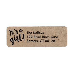 It's a Girl, Kraft Style Rustic Address Return Address Label