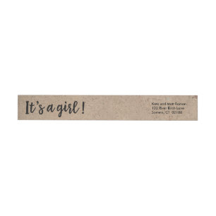 It's A Girl Kraft Style Trendy Script Wrap Around Label