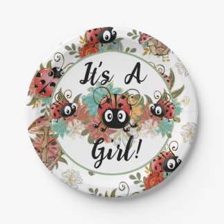 It's A Girl Ladybug Baby Shower Plates, Tableware. Paper Plate