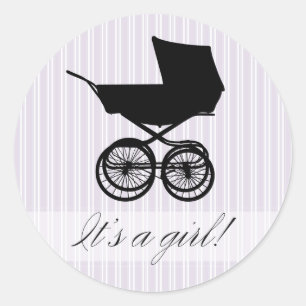 It's a Girl! Lavender Baby Buggy Sticker