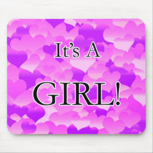 It's A Girl! Lavender Hearts Mouse Pad