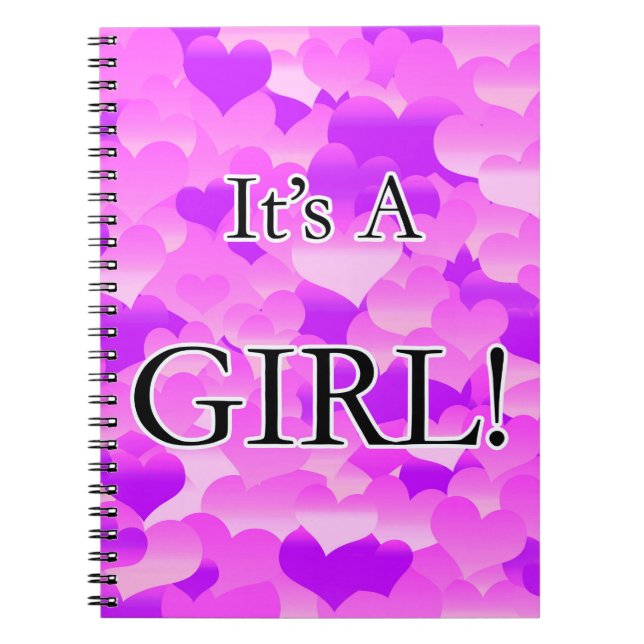 It's A Girl! Lavender Hearts Notebook (Front)
