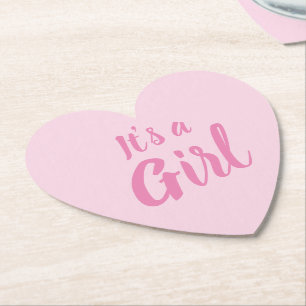 It's a Girl, light pink baby shower, gender reveal Paper Coaster