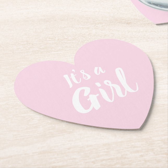 It's a Girl, light pink baby shower, gender reveal Paper Coaster (Angled)