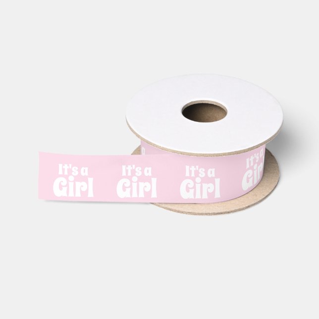 It's a Girl, light pink white gift wrapping Satin Ribbon (Spool)