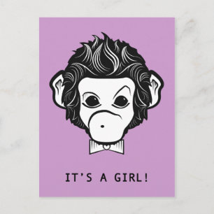 it's a girl! lil monkey announcement postcard