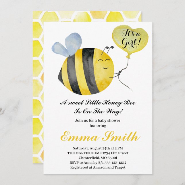 It's a Girl Little Honey Bee Baby Shower   Invitation (Front/Back)