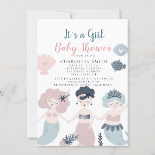 Its a Girl Little mermaid Baby shower Invitation