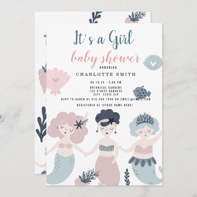 Its a Girl Little mermaid Baby shower Invitation (Front/Back)