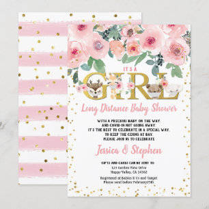 It's a Girl Long Distance Baby Shower Woodland Invitation