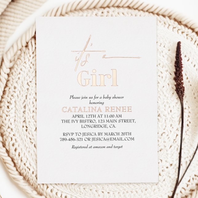Its A Girl Luxe Rose Gold Foil Baby Shower (Creator Uploaded)