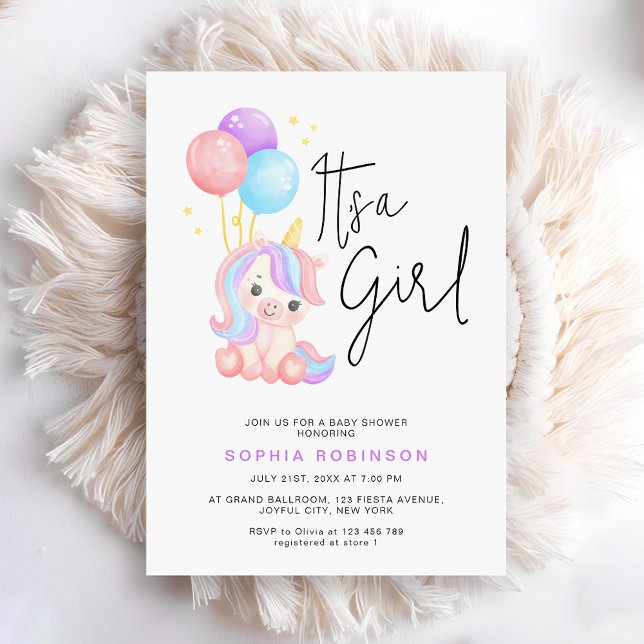 It's a Girl Magical Unicorn Baby Girl Shower Invitation (Creator Uploaded)