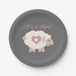 It's a Girl! Mama Sheep Paper Plate