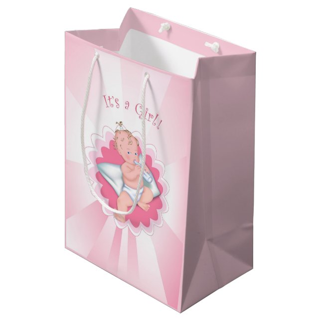 "It's a Girl!" Medium Gift Bag (Front Angled)