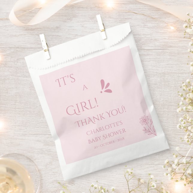 It's A Girl! Minimalism Pastel Pink Baby Shower Favour Bag (Clipped)