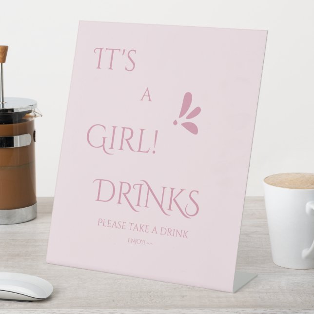 It's A Girl! Minimalism Pastel Pink Drinks Pedestal Sign (In SItu)
