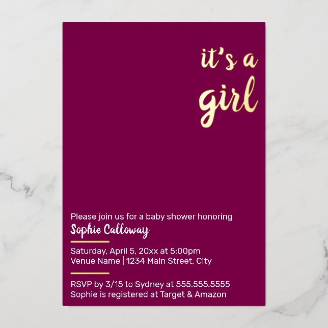 It's a Girl Minimalist Baby Shower (Front)