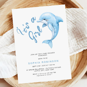 It's a Girl Minimalist Funny Dolphin Baby Shower Invitation