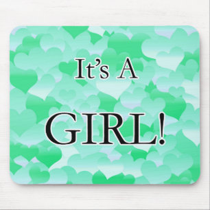 It's A Girl! Minty Hearts Mouse Pad