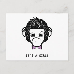 it's a girl! mister monkey announcement postcard