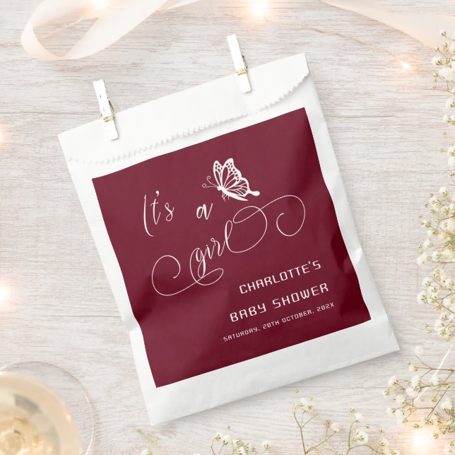 It's A Girl Modern Minimal Butterfly Baby Shower Favour Bag (Clipped)