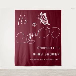It's A Girl Modern Minimal Butterfly Baby Shower Tapestry