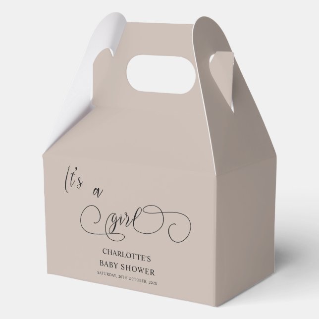 It's a Girl Modern Minimal Calligraphy Baby Shower Favour Box (Front)
