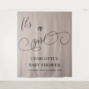 It's a Girl Modern Minimal Calligraphy Baby Shower Tapestry