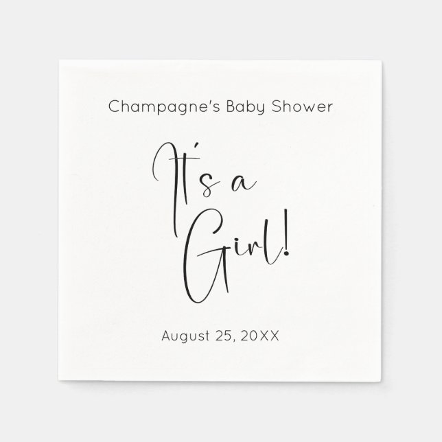 It's A Girl Modern Script Baby Shower Napkin (Front)