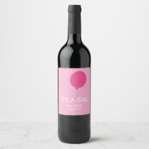 It's a Girl Modern Whimsical Pink Wine Label