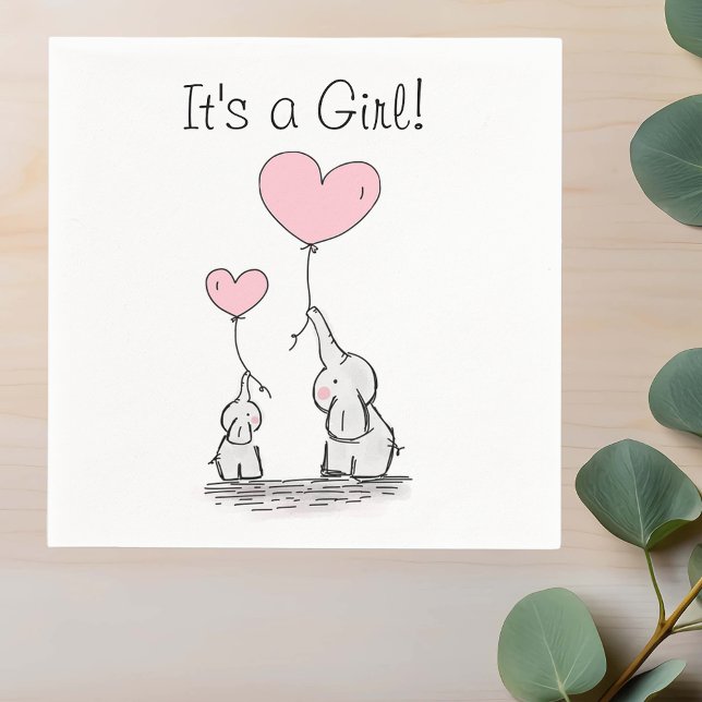 It's A Girl Mum Baby Elephant Paper Napkins Shower (Creator Uploaded)