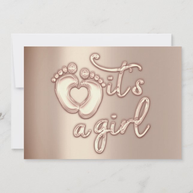  It's A Girl New Baby Shower Rose Gold Heart Feet  Invitation (Back)