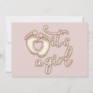 It's A Girl New Baby Shower Rose Pink Heart Feet  Invitation