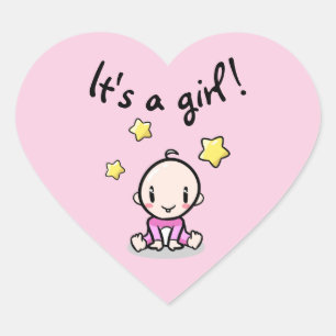 It's a girl!, newborn baby, heart-shaped sticker