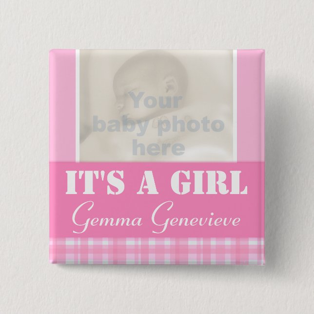 It's a girl newborn photo and name pink badge (Front)