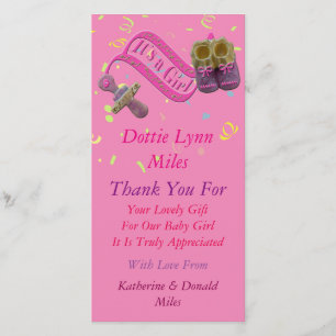 It's a Girl Pacifier Shoes Thank You Card