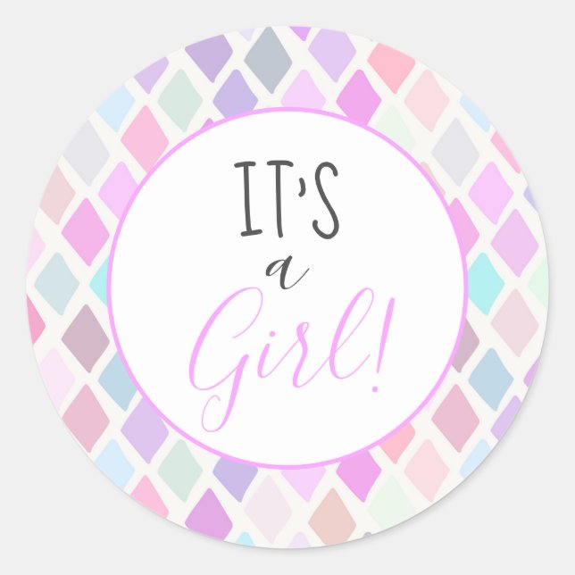 It's a Girl Pastel Geometric Pattern Baby Shower Classic Round Sticker (Front)