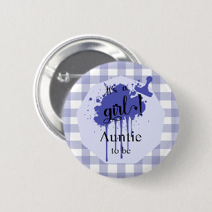 It's a Girl! Pastel Navy Gingham Auntie-to-be 6 Cm Round Badge