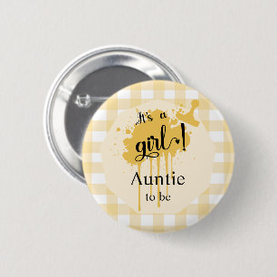 It's a Girl! Pastel Orange Gingham Auntie-to-be 6 Cm Round Badge