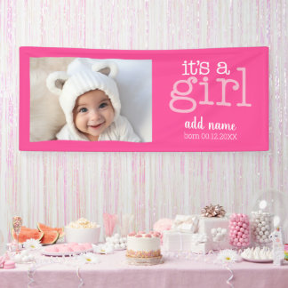 It's A Girl - Photo Modern, Whimsical White Type Banner