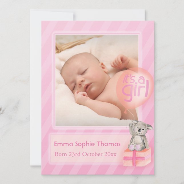 It's a girl photo newborn baby announcement card (Front)
