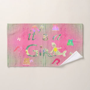 "It's a Girl" Pink Baby Clothes Illustration Bath Towel Set