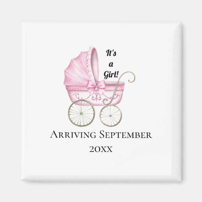 It's A Girl! Pink Baby Pregnancy Announcement Magnet (Front)