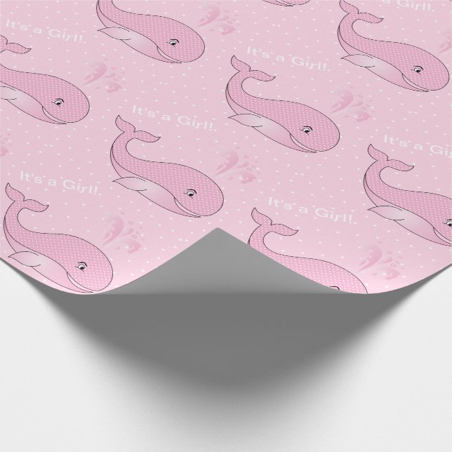 It's a Girl Pink Baby Whales Wrapping Paper (Corner)