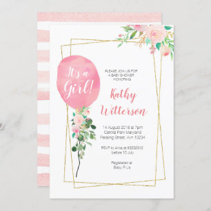 It's a girl Pink Ballon baby shower Invitation