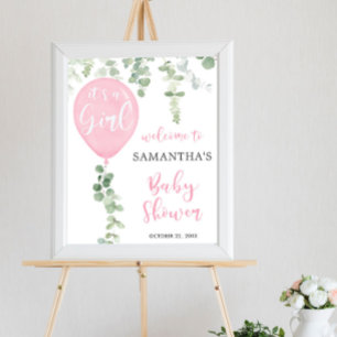 It's a girl pink balloon baby shower welcome sign